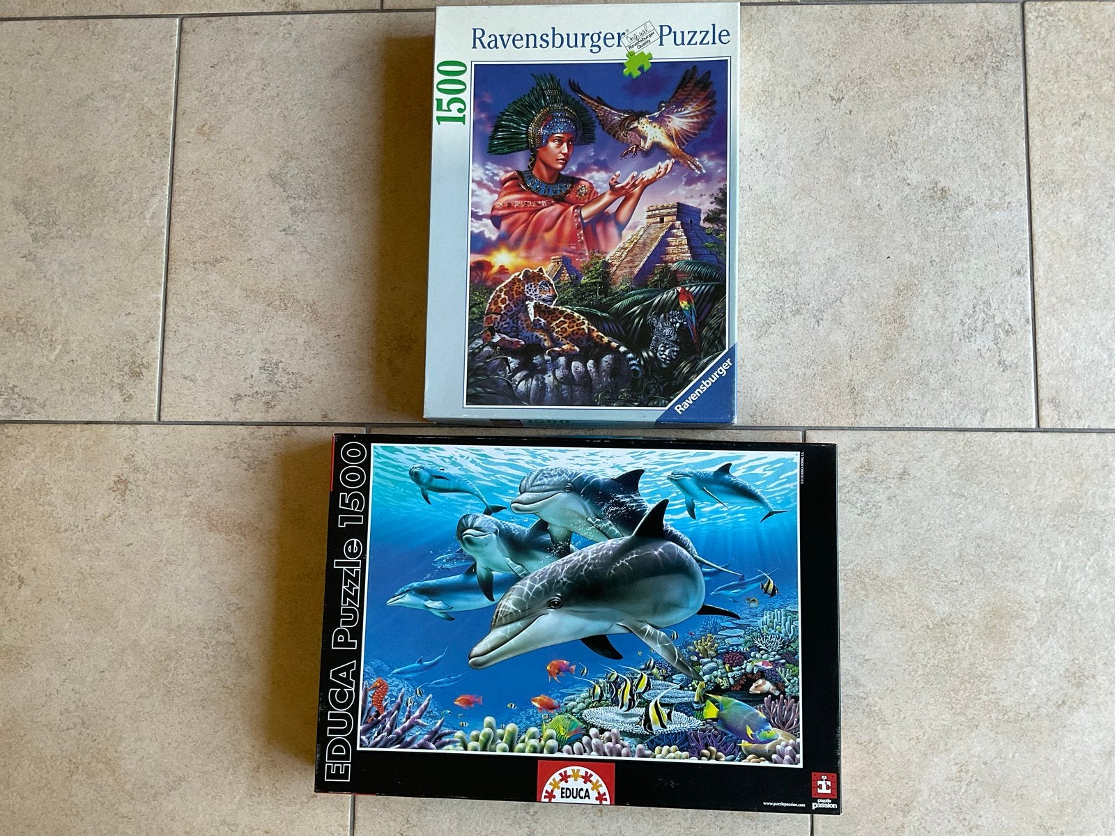 2x 1500 stukjes puzzels Educa & Ravensburger Dierenpracht, Ophalen of Verzenden, 500 t/m 1500 stukjes, Zo goed als nieuw, Legpuzzel