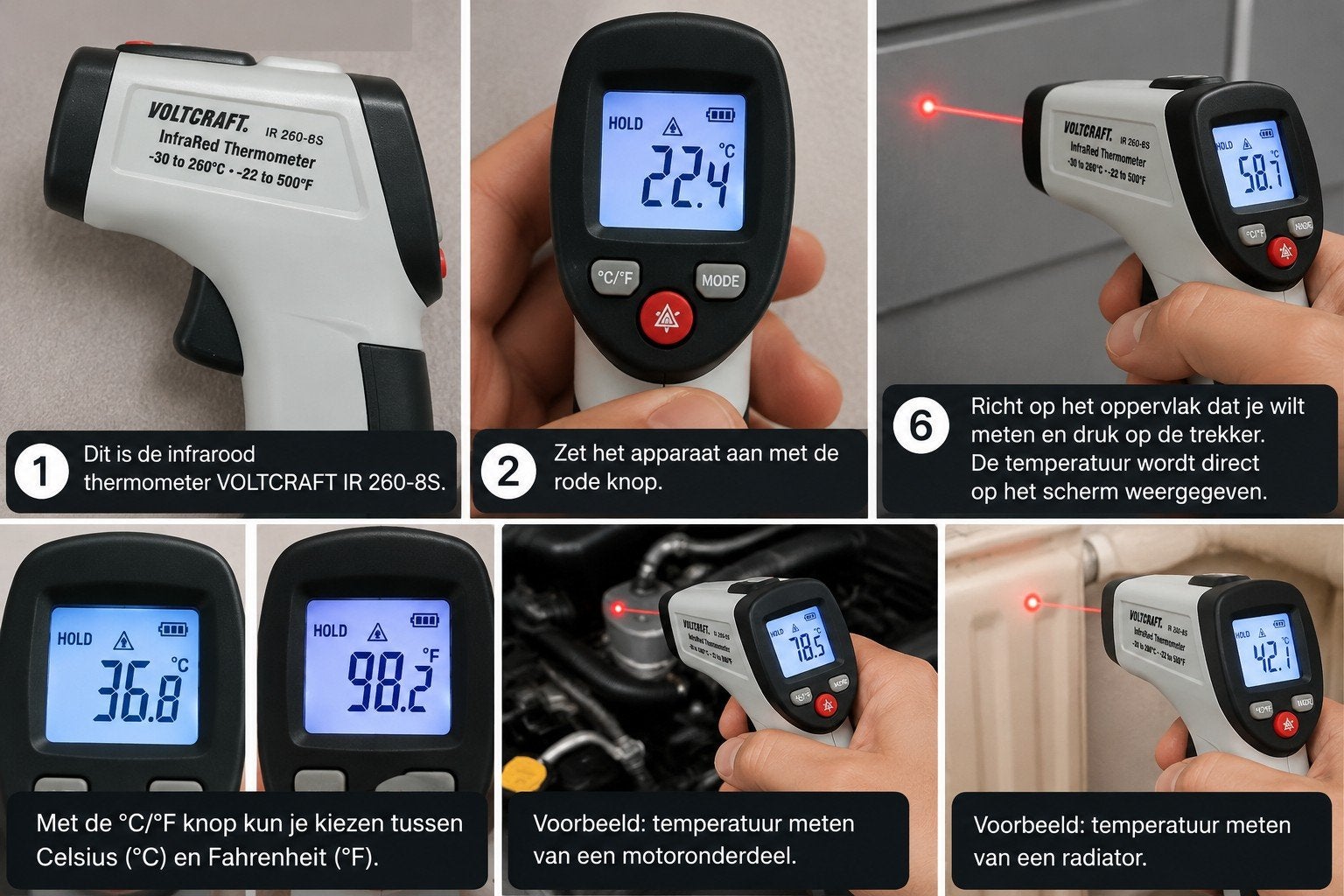 Voltcraft IR 260-8S Infrarood Thermometer Pyrometer, Ophalen of Verzenden, Zo goed als nieuw, Temperatuur