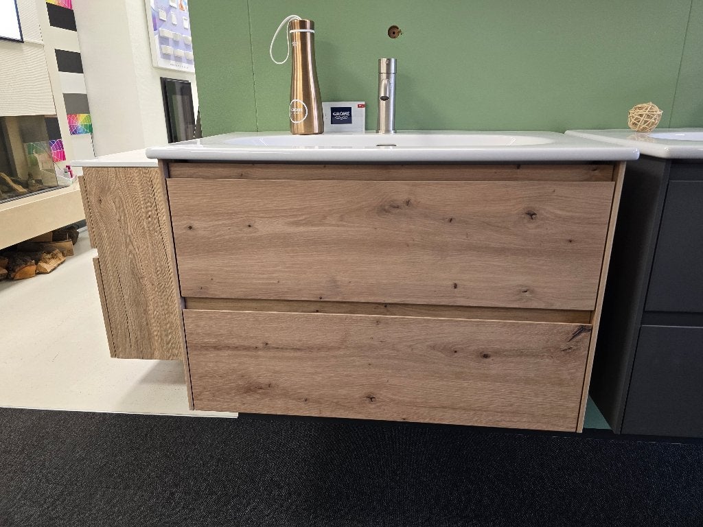 Laufen Luna wastafelmeubel 80cm hout/antraciet spiegel kraan