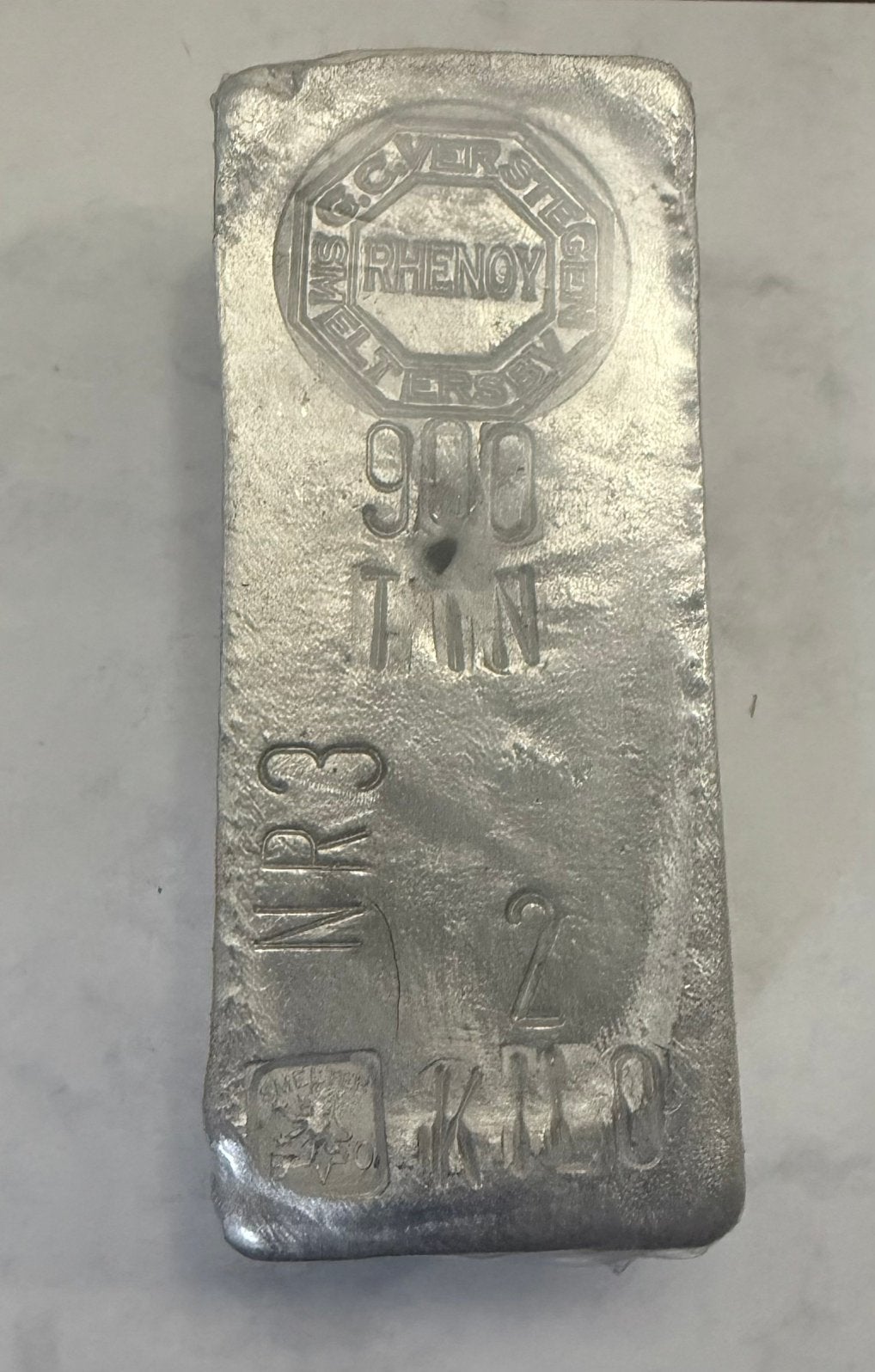 2 kilo Tin baar / SN 900 / Sealed / Hangegoten&gestempeld, Ophalen of Verzenden, Zilver