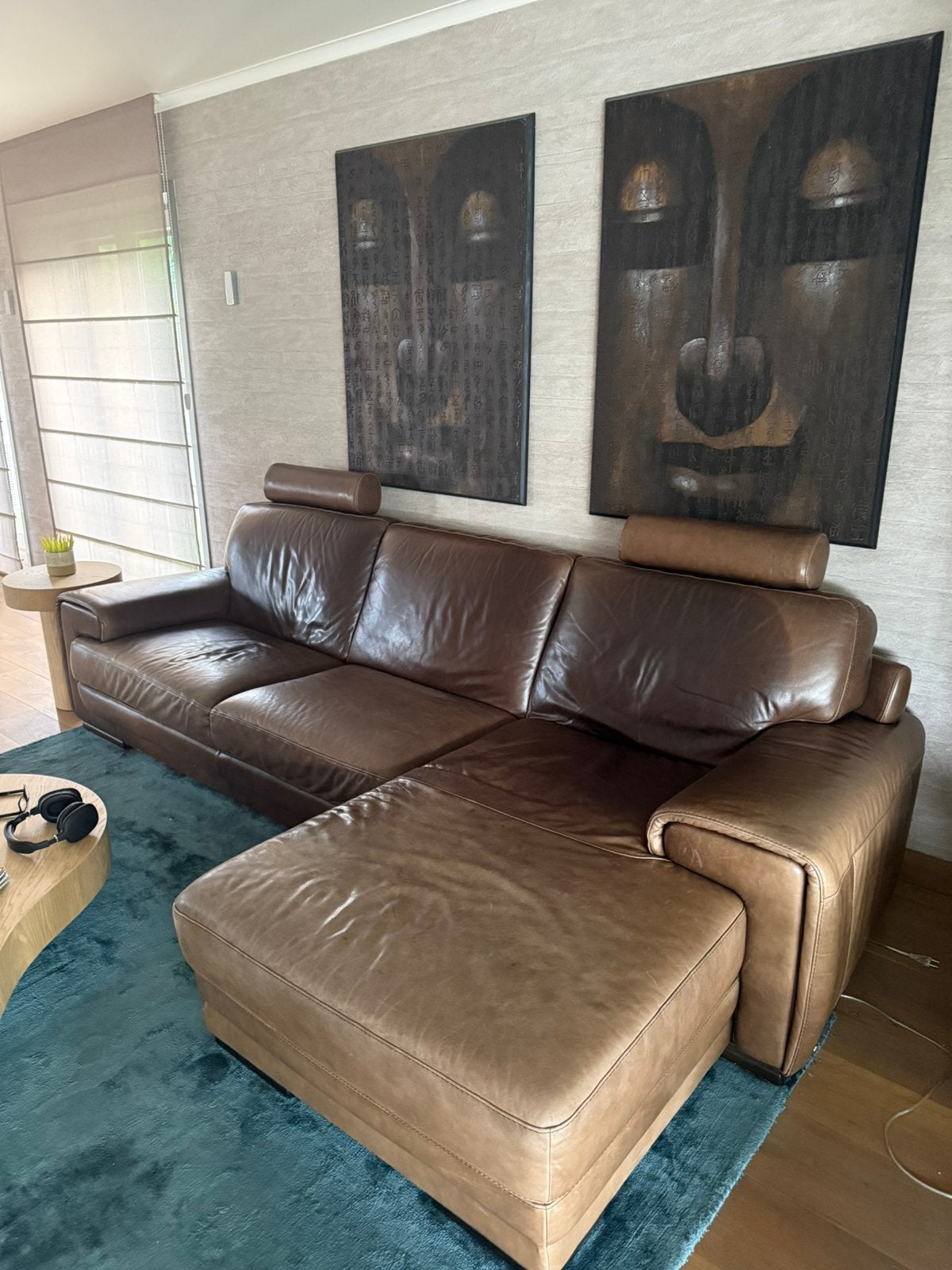 Natuzzi zetel leer donkerbruin, Ophalen, Zo goed als nieuw, Leer