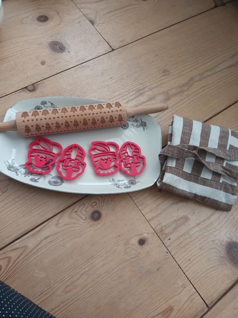 Vintage schaal, deegroller ketst, keuken short, sint en piet, Ophalen of Verzenden