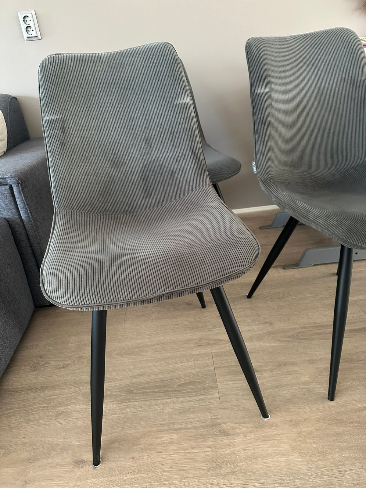 Label51 eetkamerstoelen 6 stuks rib grijs velvet velour, Huis en Inrichting, Stoelen, Ophalen, Zo goed als nieuw, Vijf, Zes of meer stoelen