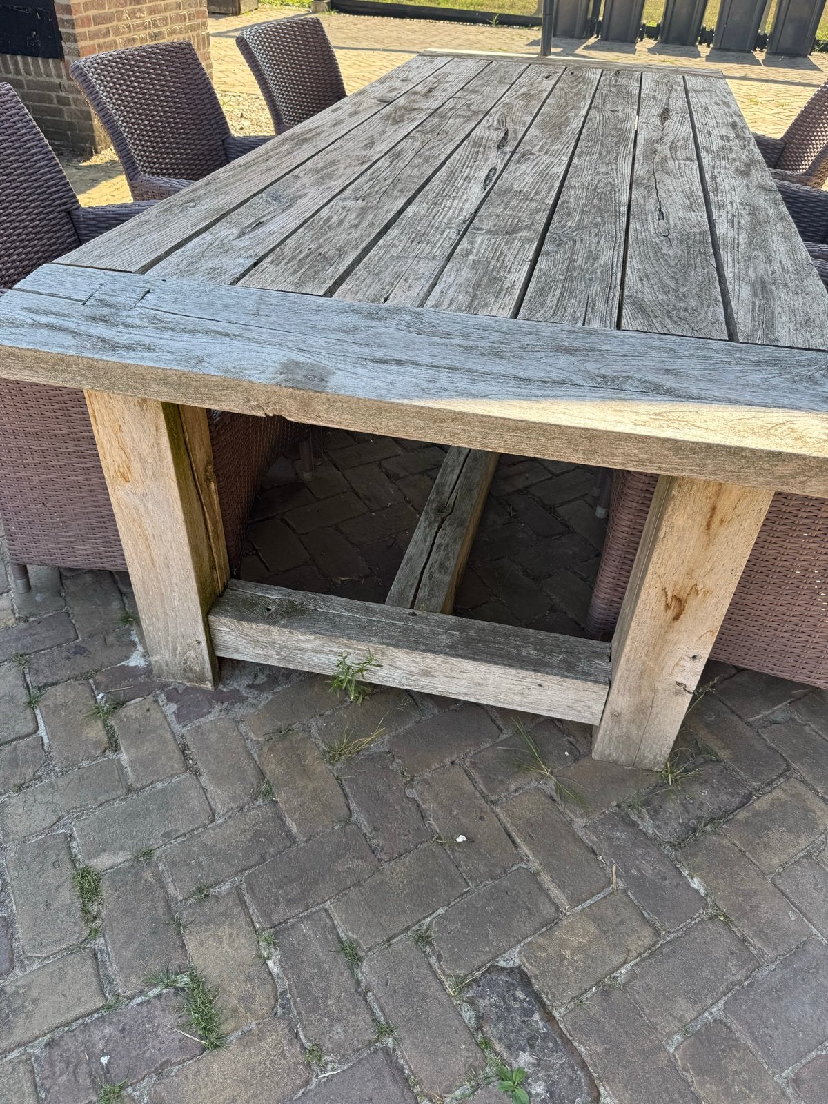 Teakhouten tuintafel met 6 stoelen, Ophalen, Gebruikt, Eettafel, 6 zitplaatsen