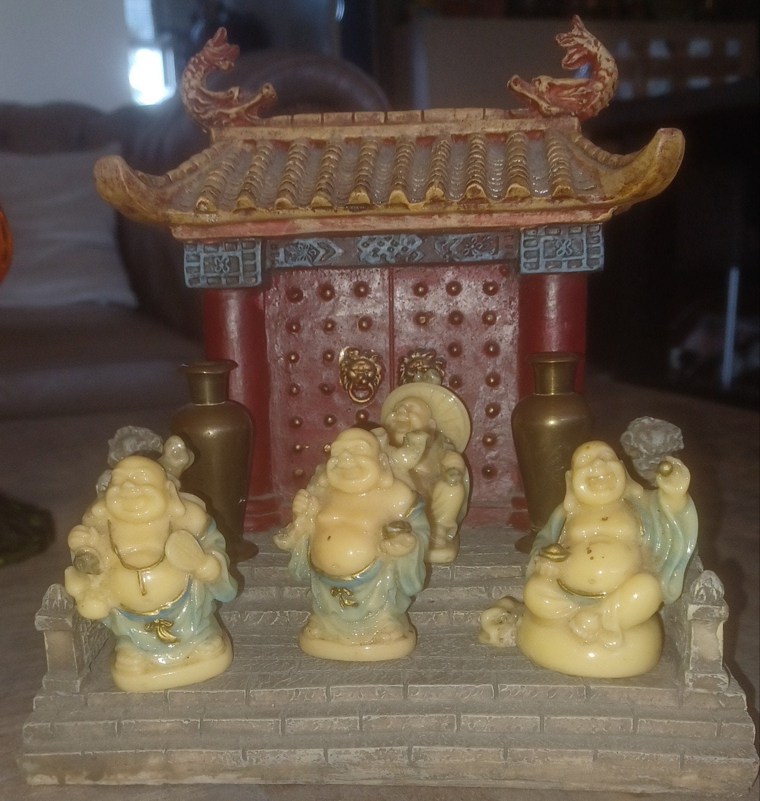 Buddha Boeda Bhoeda tempel met 4 beeldjes diorama, Ophalen of Verzenden