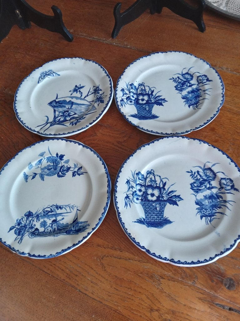 4 FRANSE terre de fer bordjes verschillende motieven, Antiek en Kunst, Ophalen of Verzenden