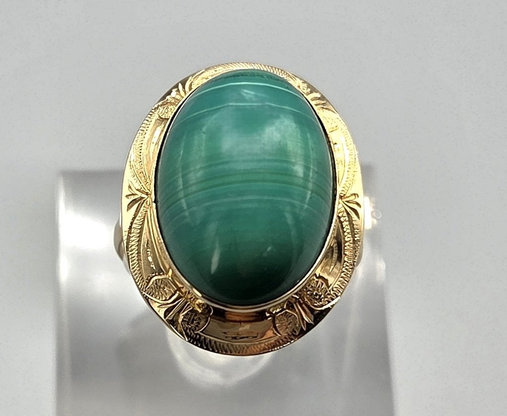 Vintage ring met edelsteen malachiet. 2026/595, Sieraden, Tassen en Uiterlijk, Ringen, ., Ophalen of Verzenden, Zo goed als nieuw
