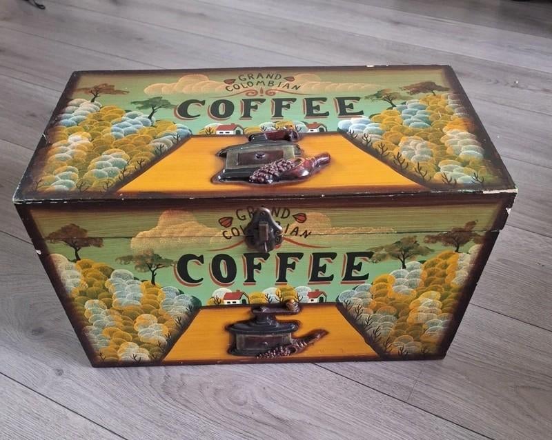 vintage houten opbergkist coffee decoratief 43 cm, Huis en Inrichting, Woonaccessoires | Kisten, Minder dan 50 cm, Gebruikt, Minder dan 50 cm