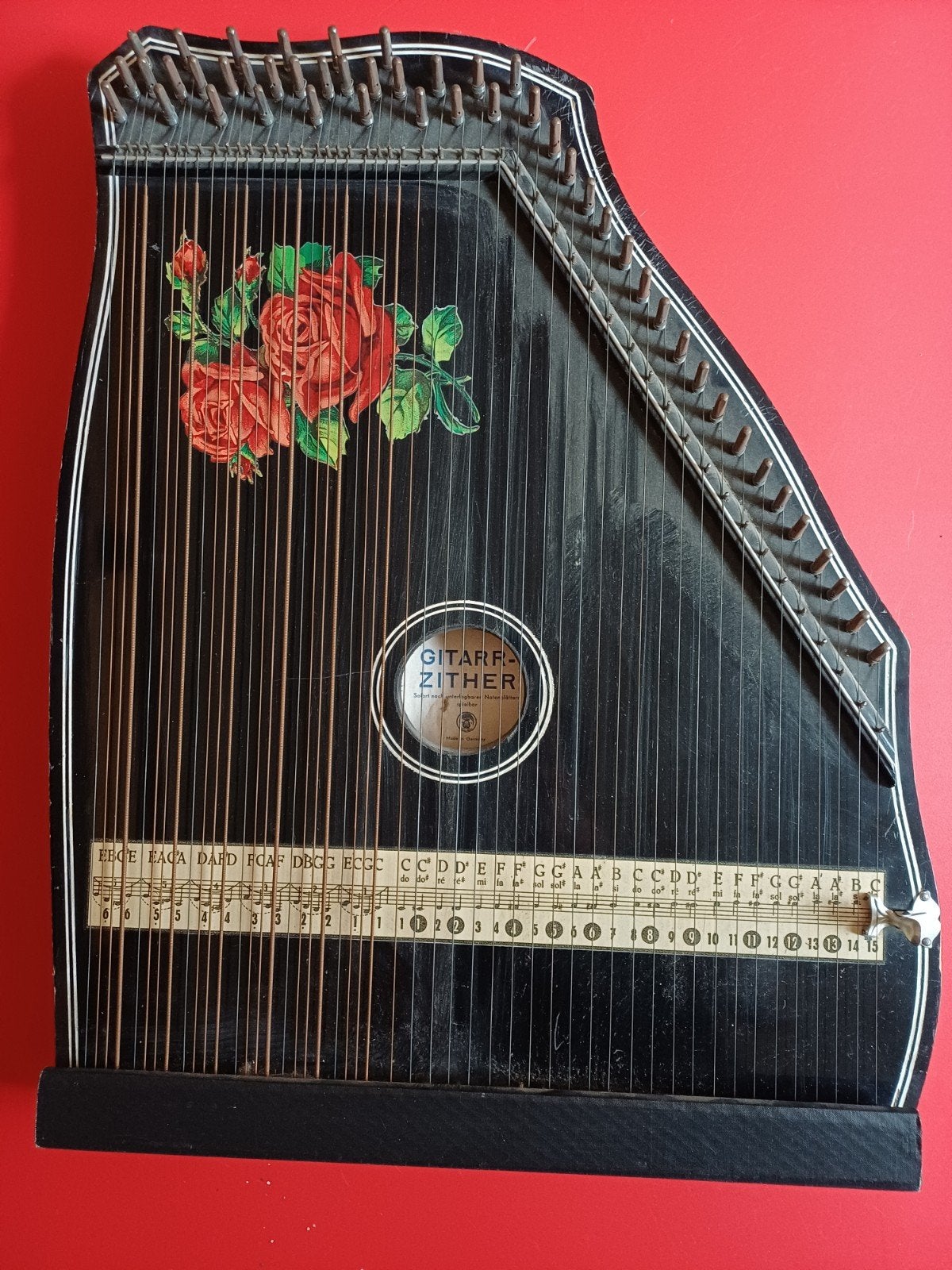 Vintage Gitaar-Zither met rozen decoratie, Muziek en Instrumenten, Ophalen, Gebruikt, Citer