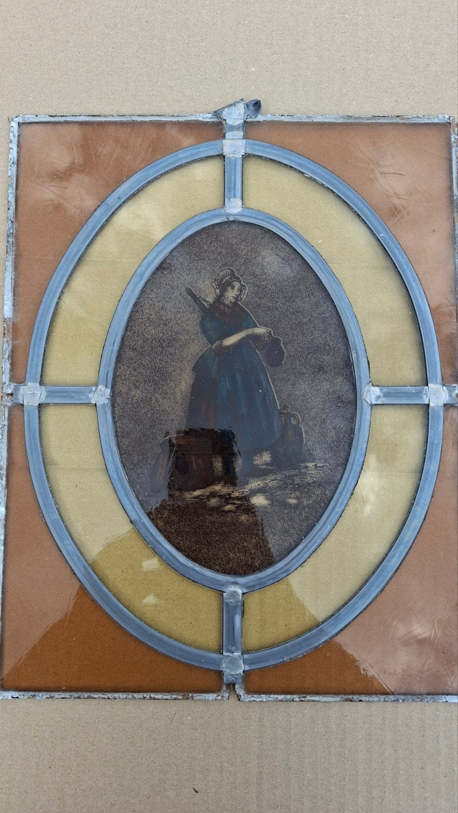 Glas in lood paneel met afbeelding, Antiek en Kunst, Ophalen