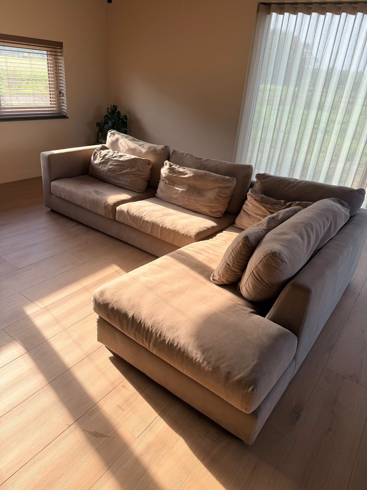 Comfortabele hoekbank met chaise longue - Beige, Ophalen, Gebruikt, Stof