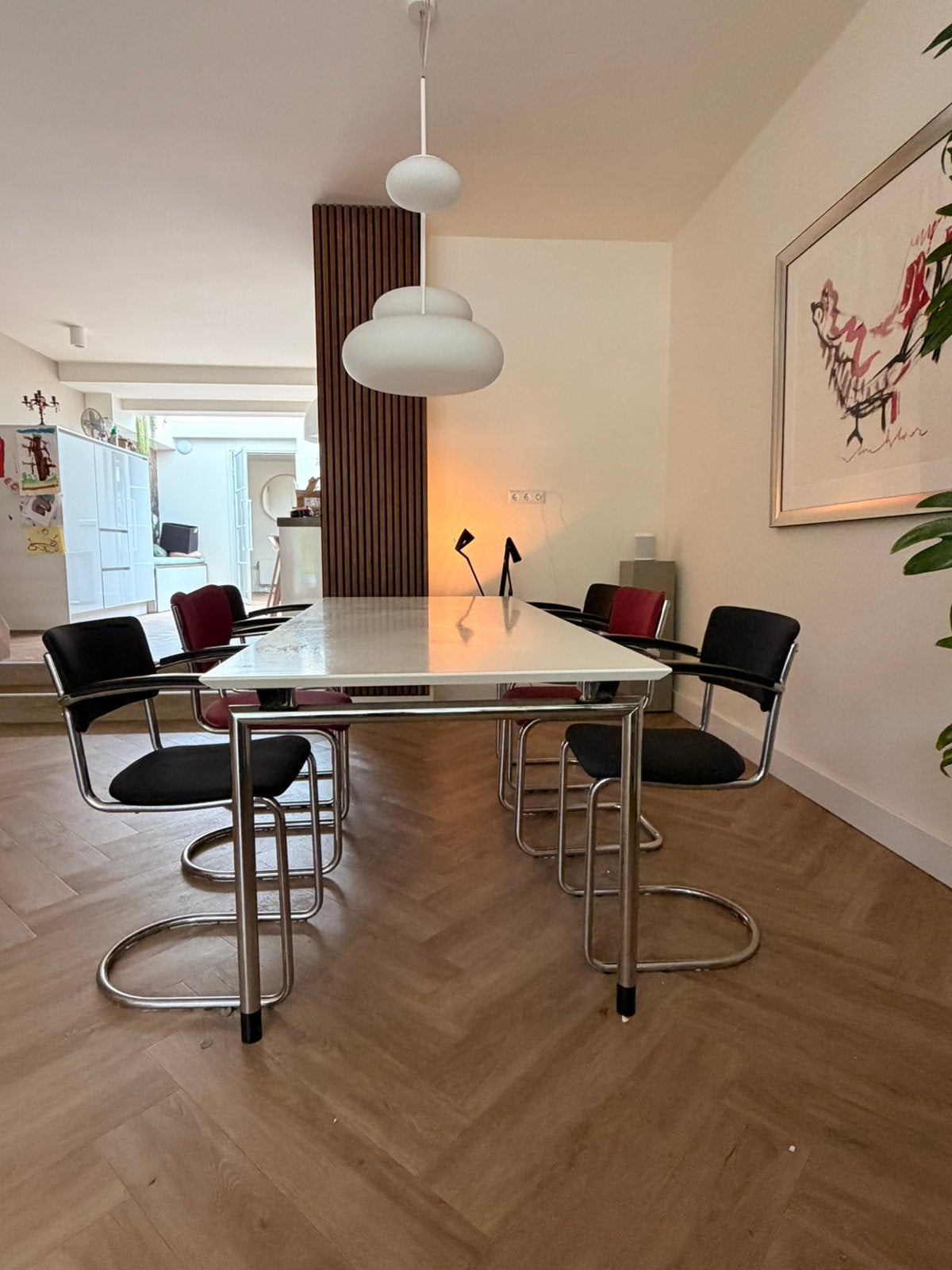 6 Gispen stoelen model 208 met Arco eetkamertafel – vintage, Huis en Inrichting, Tafels | Eettafels, Ophalen, Zo goed als nieuw