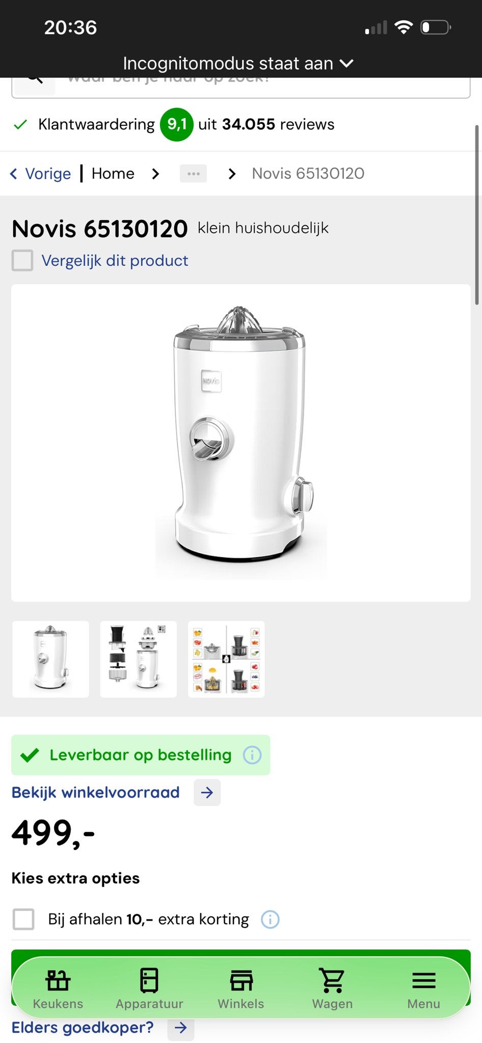 Novis 65130120 VitaJuicer S1 SEV Crème Entsafter, Ophalen of Verzenden, Zo goed als nieuw
