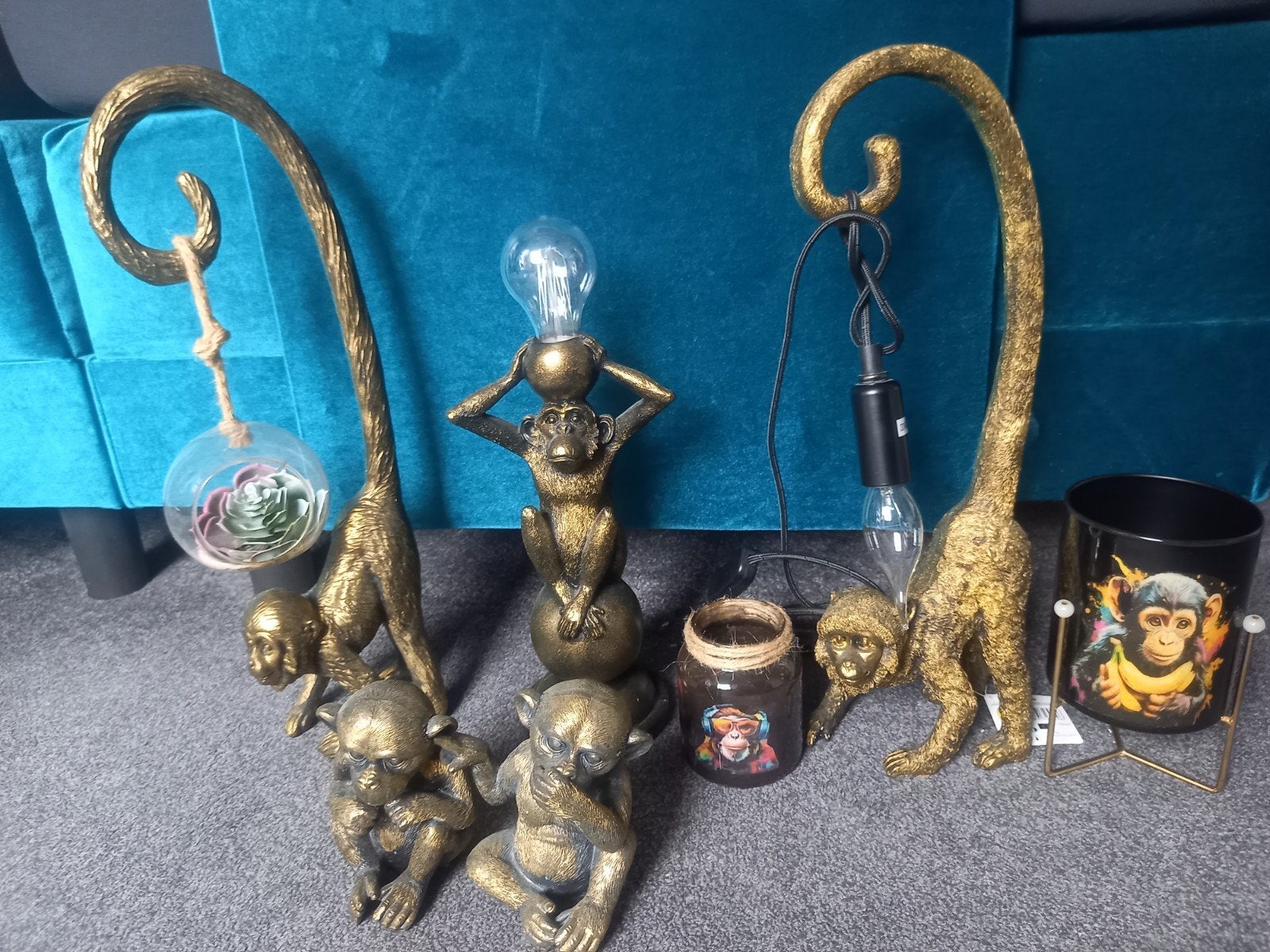 Aap lampen en woondecoratie jungle set, Kunststof, Ophalen of Verzenden, Zo goed als nieuw, Goud