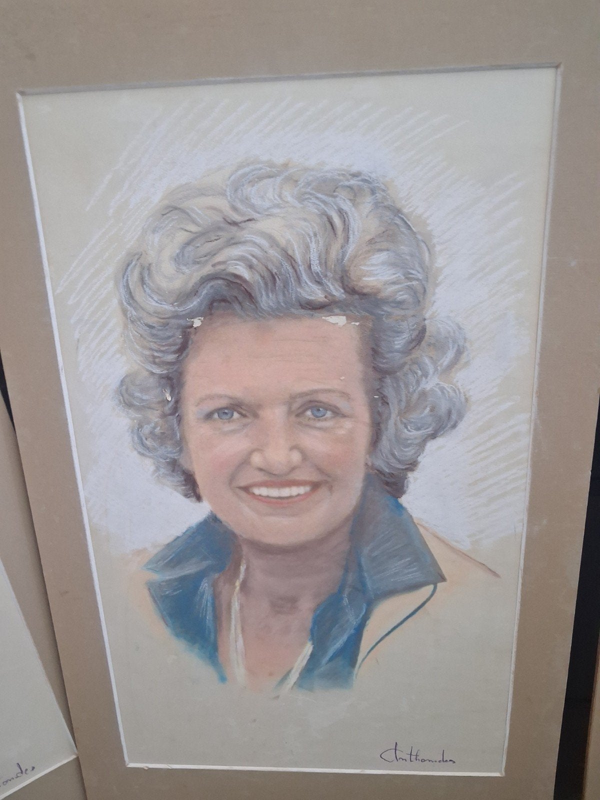 Vintage Pastel Portret Mieke Telkamp, Antiek en Kunst, Ophalen, Portret of Personen, Realistisch, Ingelijst