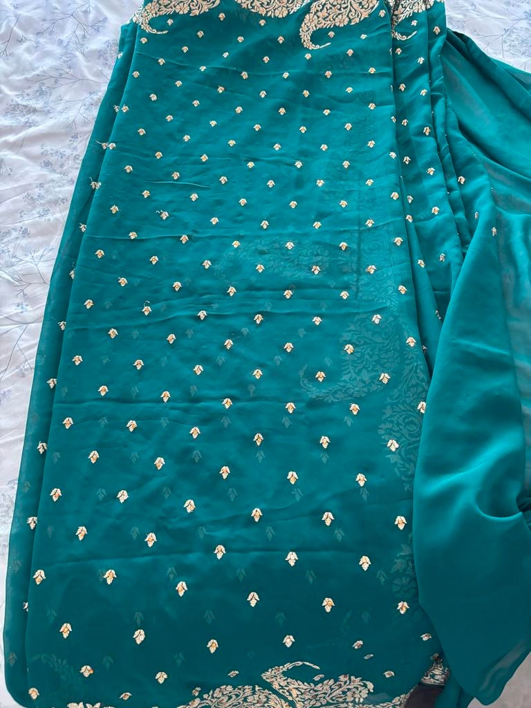 Donkergroene Sari met Blouse Stof, Overige typen, Nieuw, Ophalen of Verzenden, Maat 36 (S)