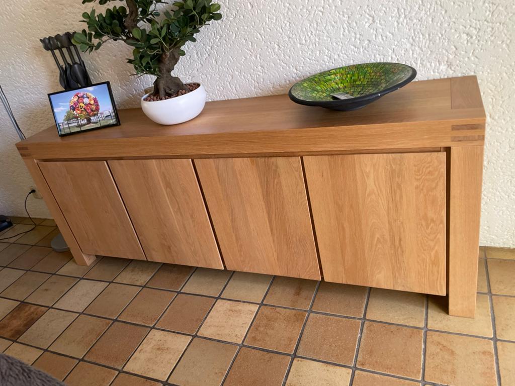 Mooi eiken dressoir 210cm lang, evt. met eettafel en stoelen, Ophalen, Eikenhout, Zo goed als nieuw, 200 cm of meer