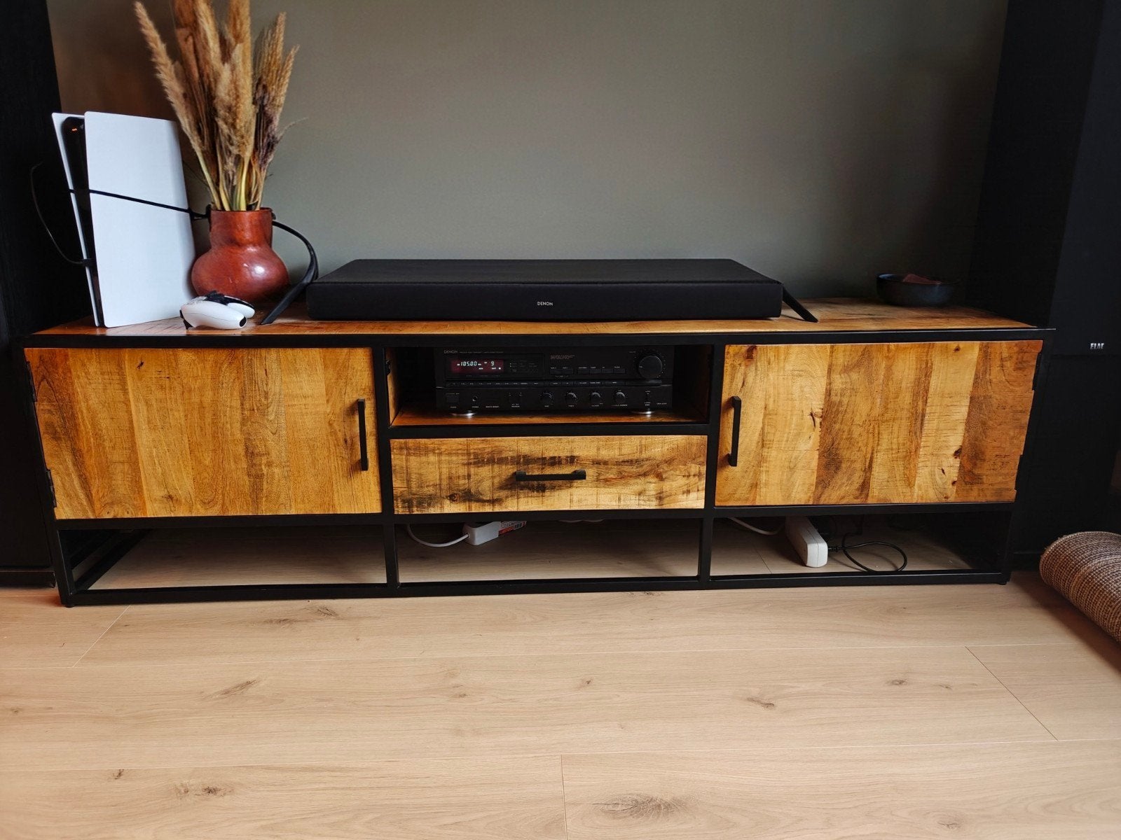 TV-meubel industrieel mangohout 180 x 45 x 50, Gebruikt, 150 tot 200 cm, Minder dan 100 cm, Industrieel