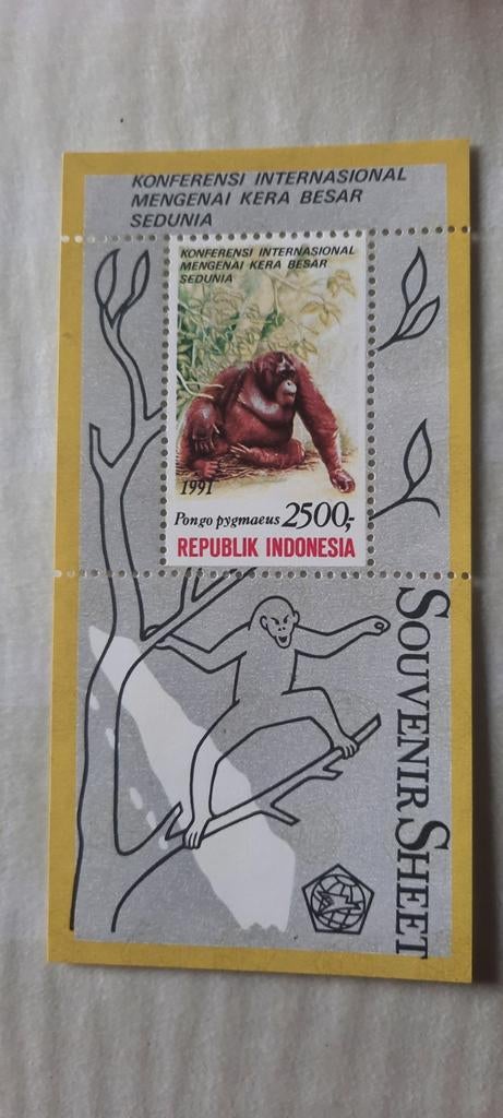Indonesië 1991 - Souvenirvel met Orang-oetan, Ophalen of Verzenden