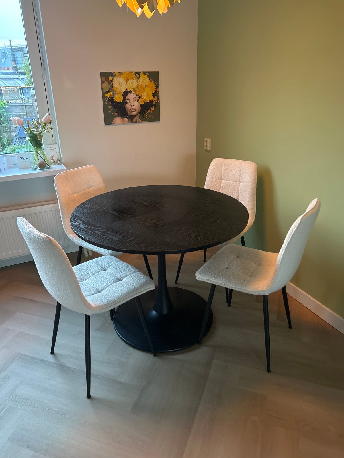 Zwarte ronde houten tafel - Diameter 1 meter, Huis en Inrichting, Tafels | Eettafels, Ophalen, Gebruikt, Rond, 50 tot 100 cm