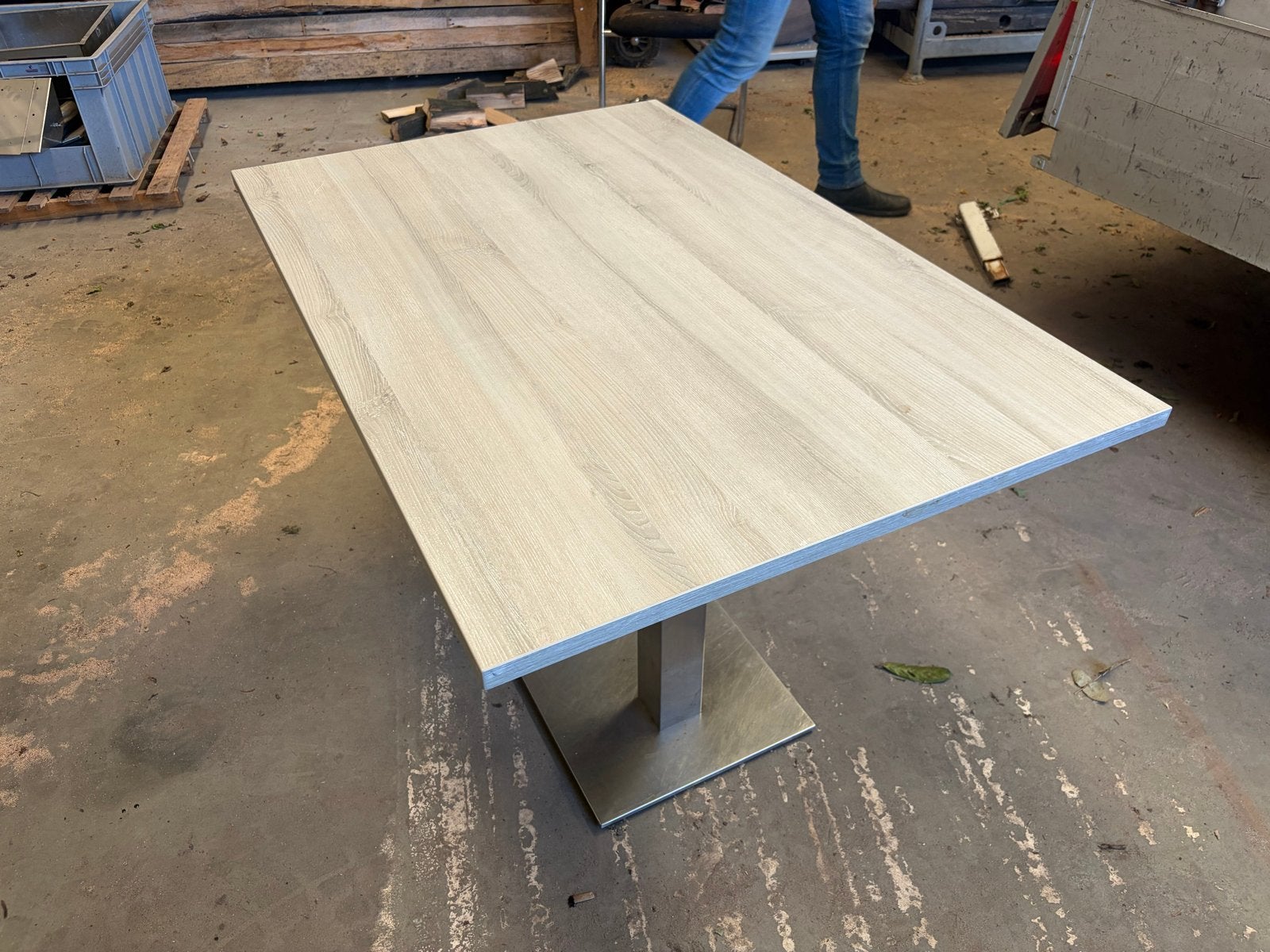 6x tafel rvs houtlook 80x120, Huis en Inrichting, Gebruikt, 100 tot 150 cm, Vier personen, Rechthoekig