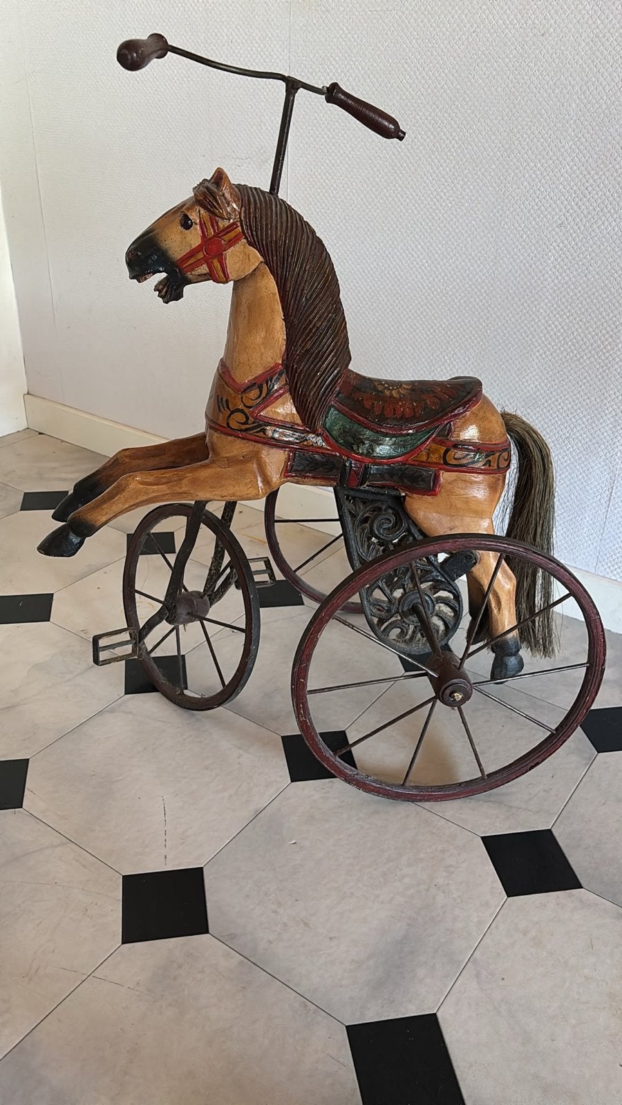 Antiek Houten Hobbelpaard op Wielen - Decoratief Speelgoed, Ophalen, Gebruikt
