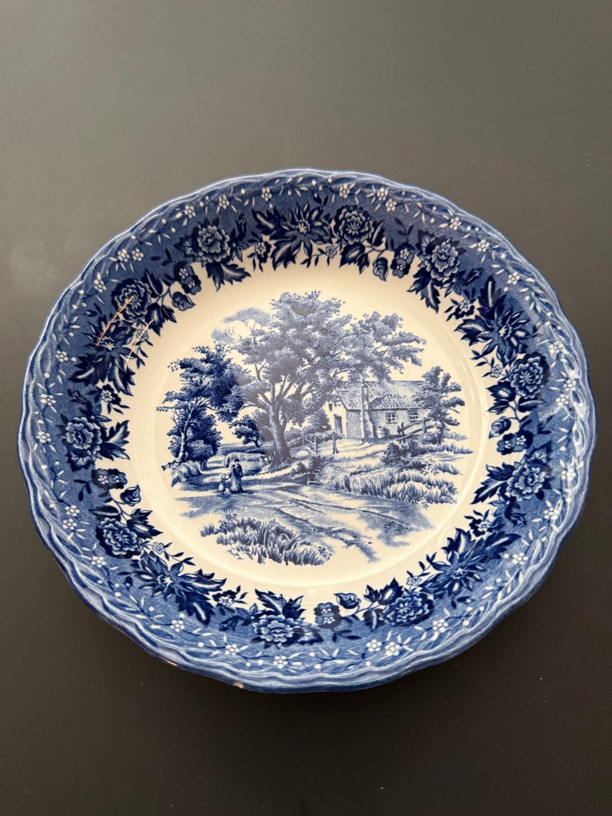 Vintage W.H. Grindley "Country Style" Schaal - Blauw Wit, Ophalen of Verzenden