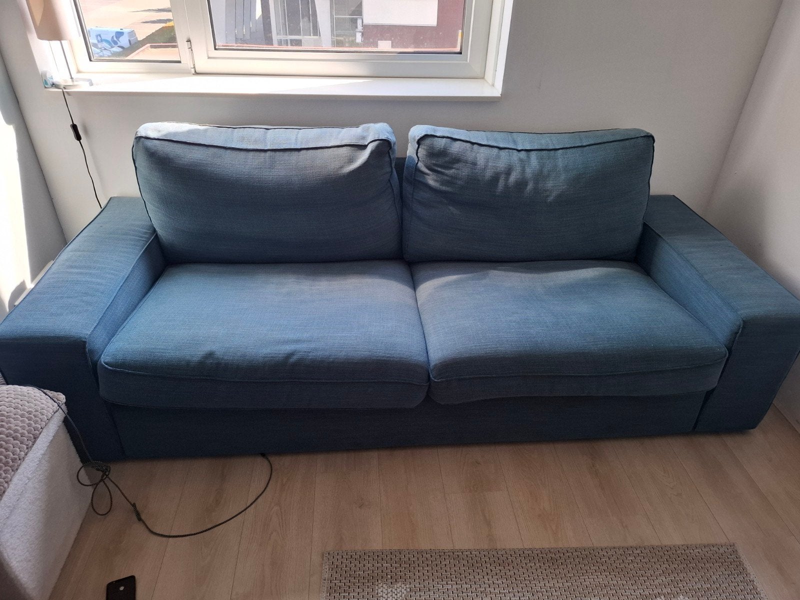Blauwe driezitsbank-Ikea, Huis en Inrichting, Ophalen, Gebruikt, Tweepersoons, 75 tot 100 cm