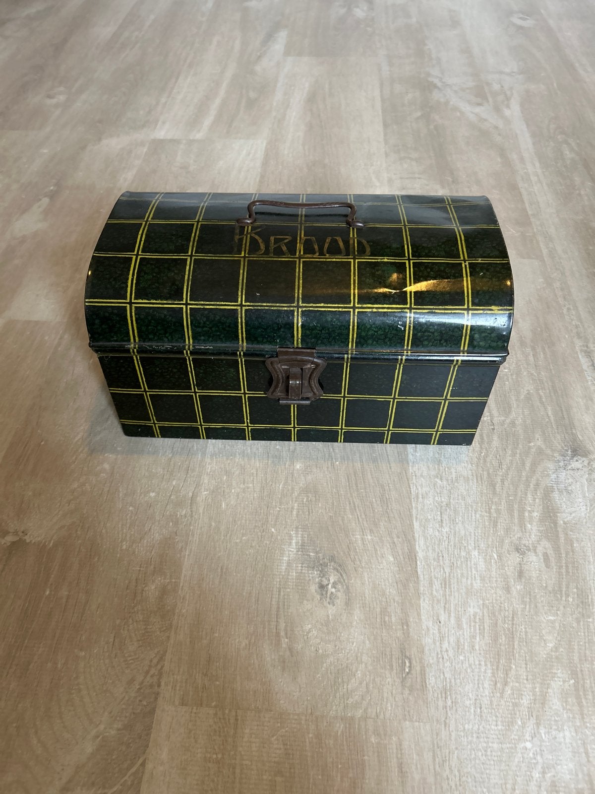 Vintage broodtrommel met ruitpatroon, Antiek en Kunst, Ophalen