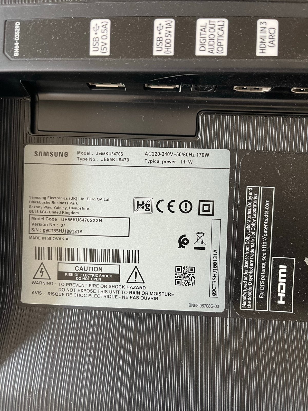 Samsung UE55KU6470S Mainboard / Moederbord – BN94-11057E, Ophalen, LED, 50 Hz, Samsung