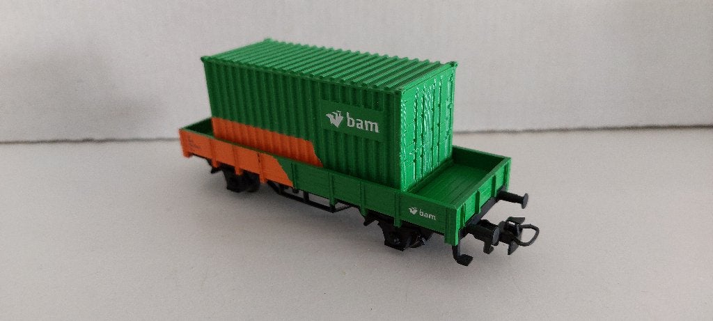 Bam Lage Bakwagon met 20ft. Container **Nieuw** (03), Wisselstroom, Ophalen of Verzenden, NS, Märklin