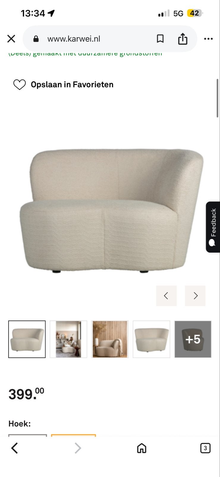Wood Teddy Bouclé Fauteuil, Ophalen, Overige kleuren, Zo goed als nieuw, Eén