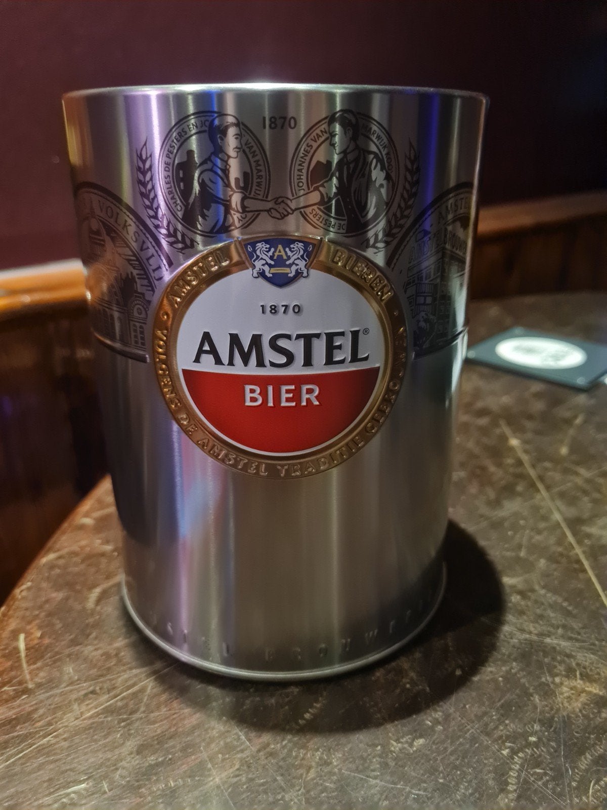 Amstel Bier Reclame Blikje - 15cm Hoog, Verzamelen, Biermerken, Ophalen of Verzenden, Nieuw, Reclamebord, Plaat of Schild, Amstel