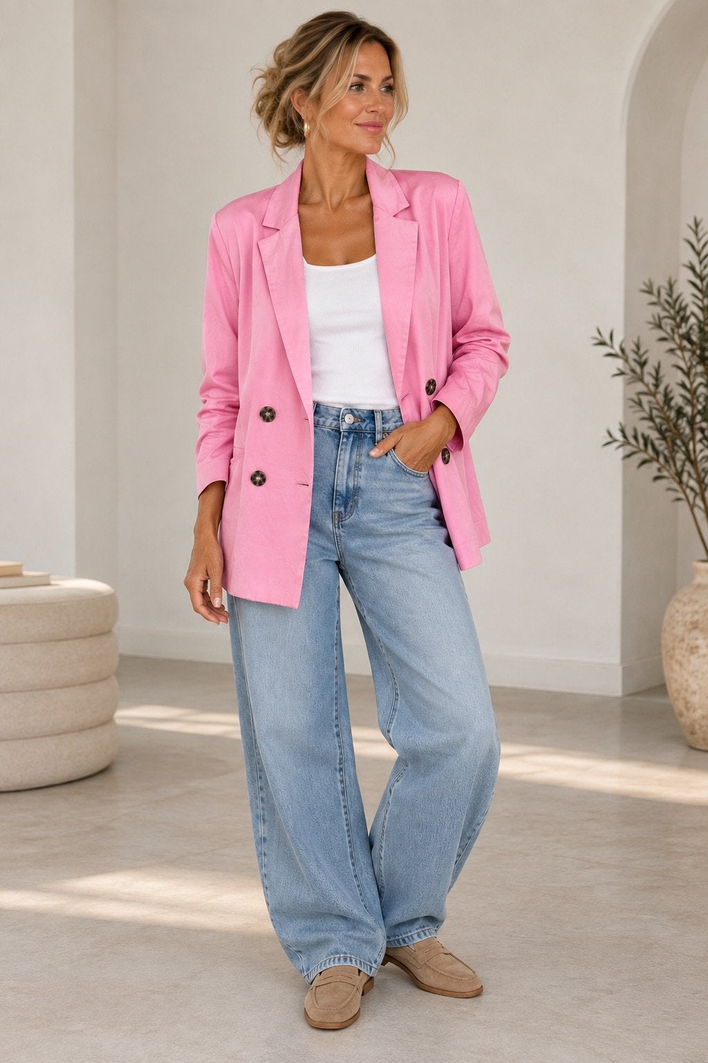 Scotch & Soda roze double-breasted blazer maat M, Kleding | Dames, Maat 38/40 (M), Ophalen of Verzenden, Zo goed als nieuw, Jasje