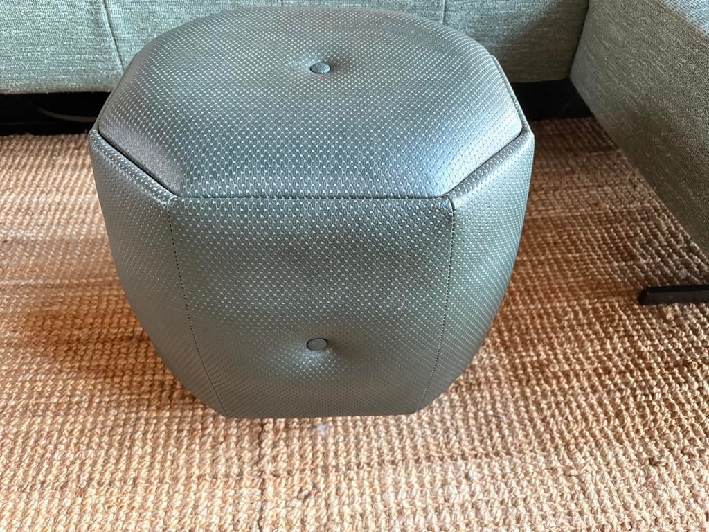 Vintage retro poef / naaipoef / voetenbank kruk donkergroen, Ophalen, Minder dan 50 cm, Gebruikt, Vierkant