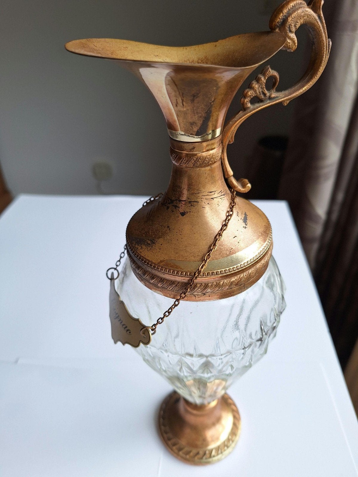 Vintage Cognac Karaf - Messing en Glas, Antiek en Kunst, Ophalen