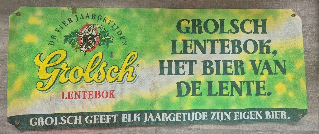 Te koop: Grolsch Lentebok spandoek, mancave, bar, keet, Ophalen of Verzenden, Zo goed als nieuw, Overige typen, Grolsch