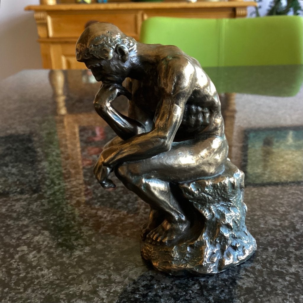 Beeldje, De Denker, Rodin, bronskleurig, polystone, vintag, Ophalen, Gebruikt, Mens