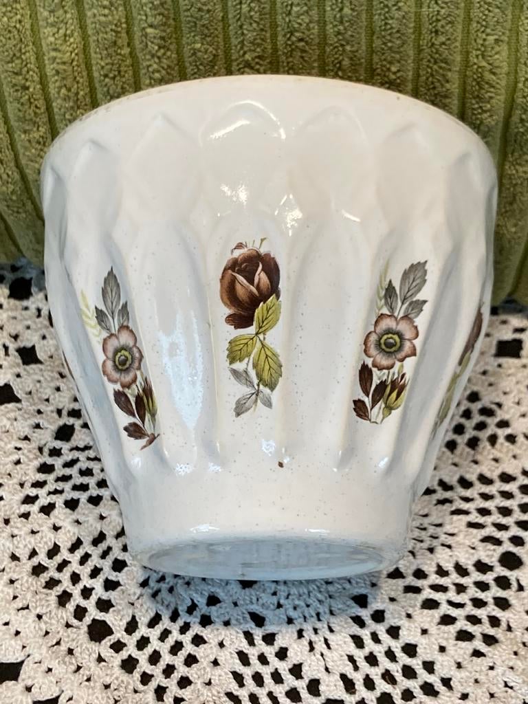 Vintage bloempotje roosjes (200426), Rond, Ophalen of Verzenden, Aardewerk, Minder dan 40 cm