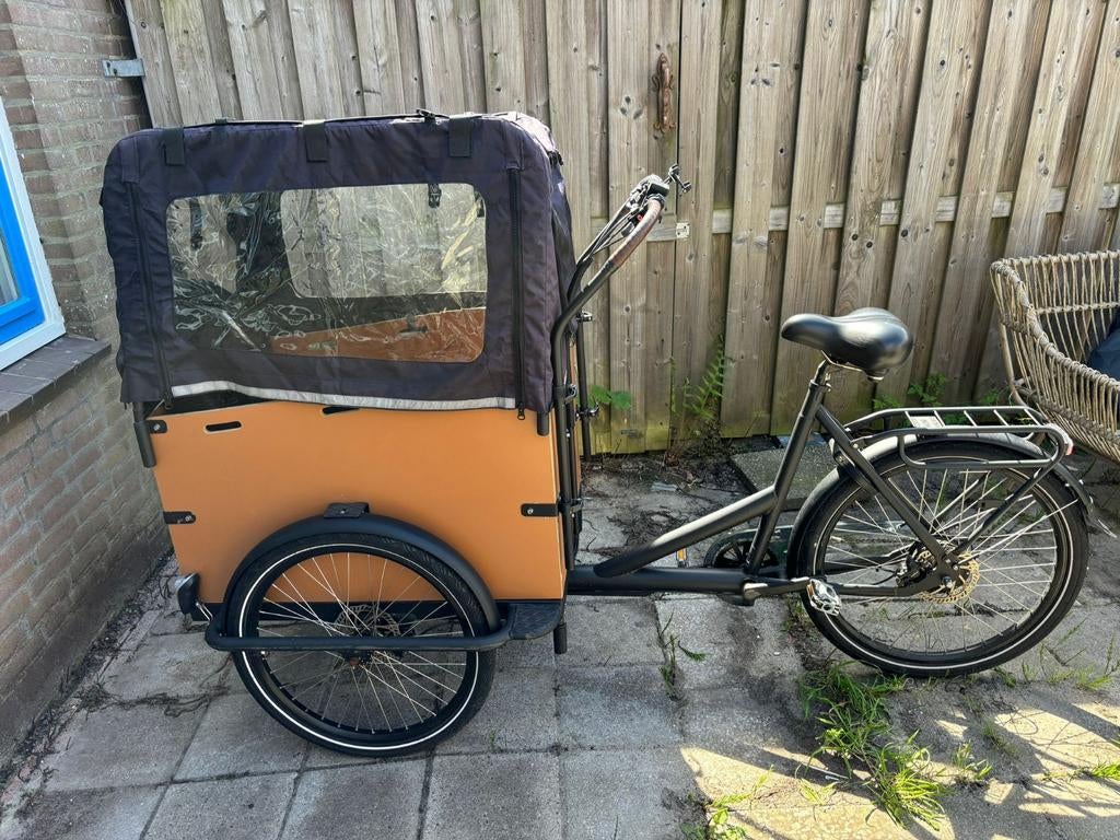 Elektrische driewiel bakfiets met huif, 4 kinderen of meer, Gebruikt, Huif, Schijfrem