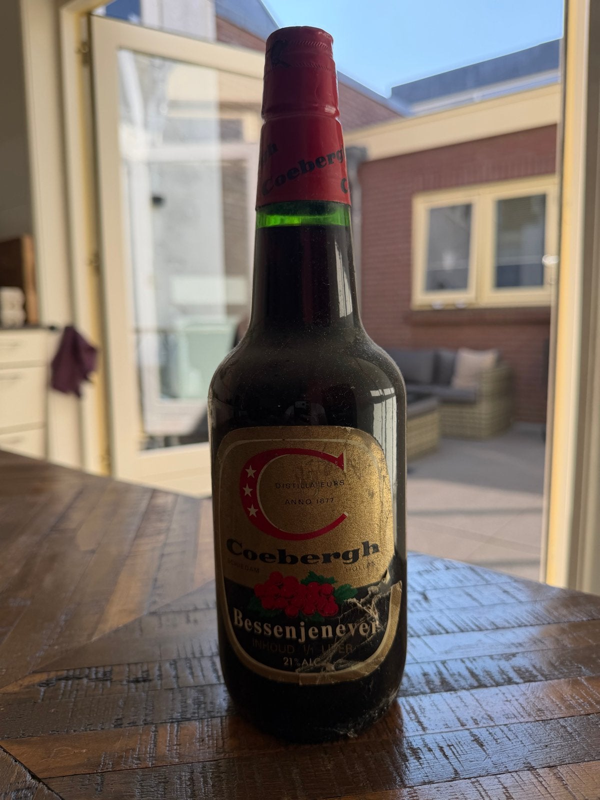 Vintage Coebergh Bessenjenever - Anno 1877 - 1/1 Liter, Ophalen of Verzenden