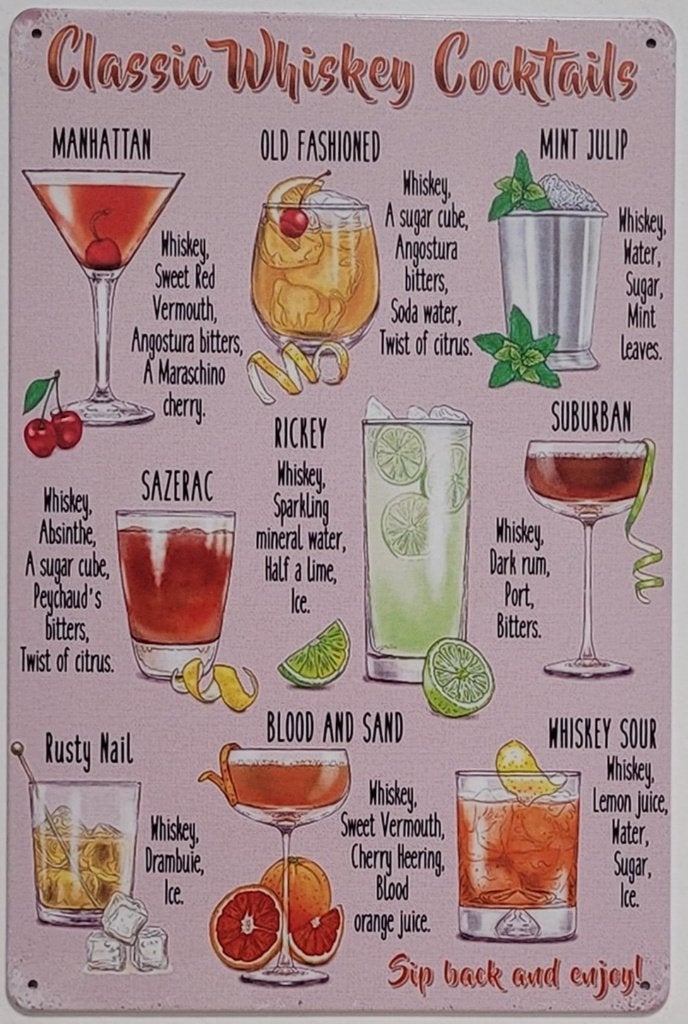 Whiskey Cocktails recepten reclamebord van metaal wandbord