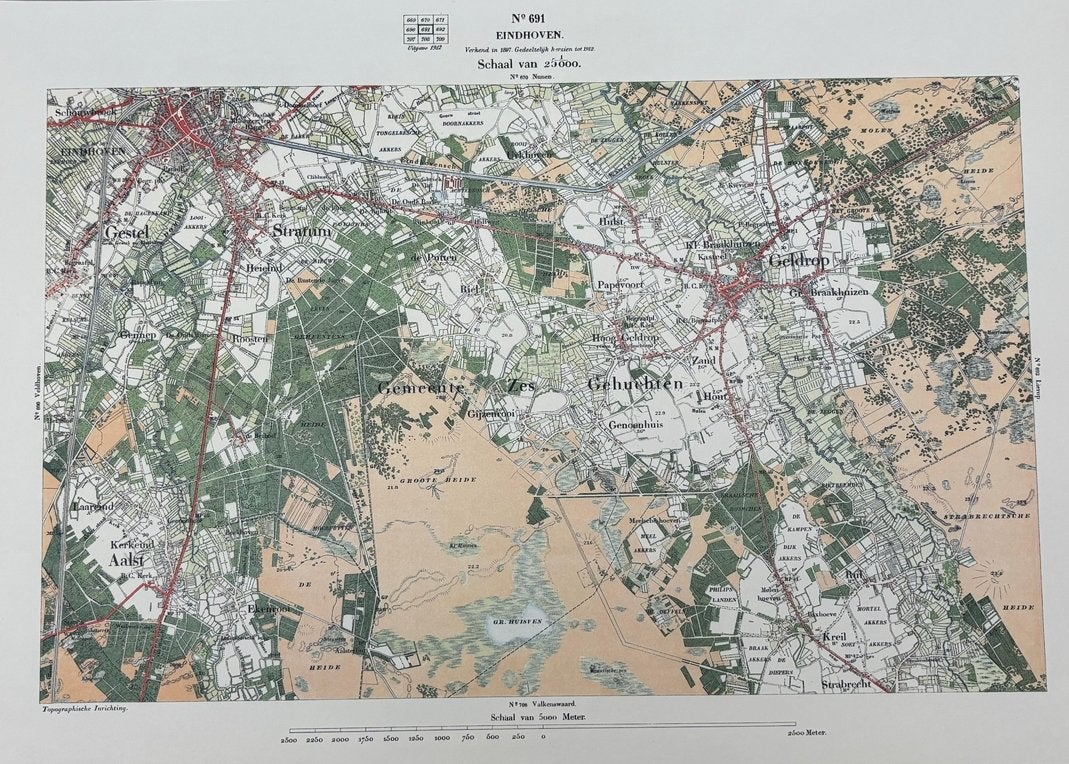 Mooie kaart van Eindhoven uit 1912 ( 45cm x 32cm ), Ophalen, 1800 tot 2000, Nederland, Landkaart