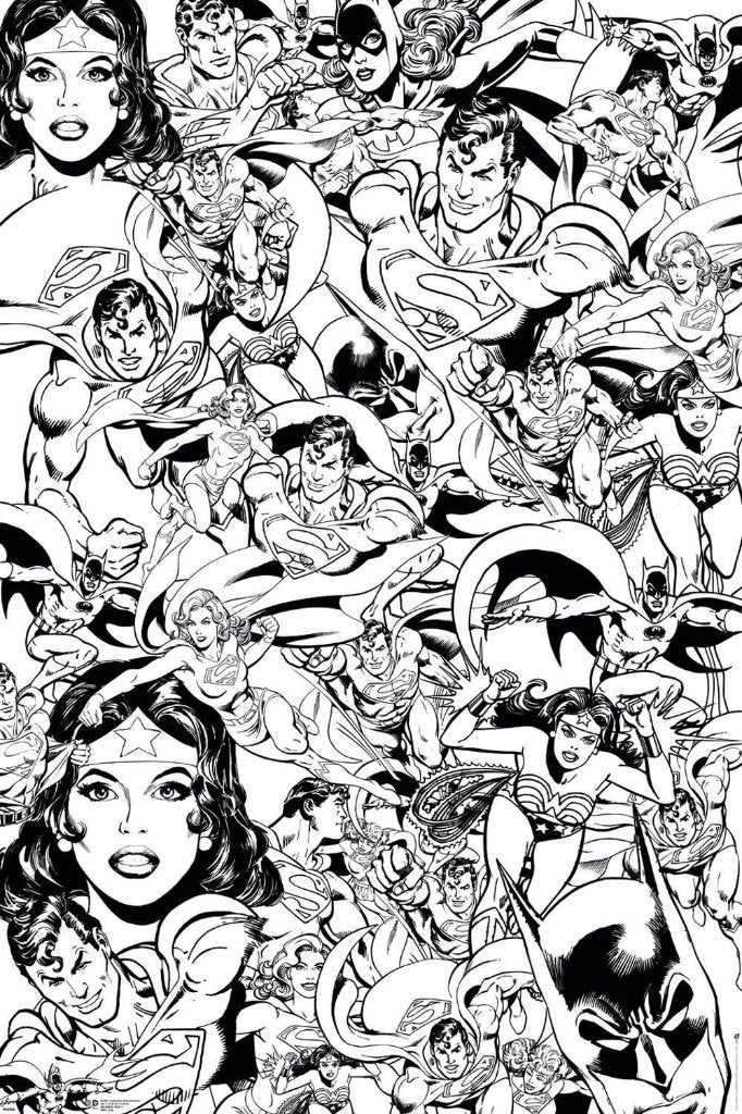 DC Comics Zwart-wit lijntekening poster – Superman, Batman, Ophalen of Verzenden, Nieuw