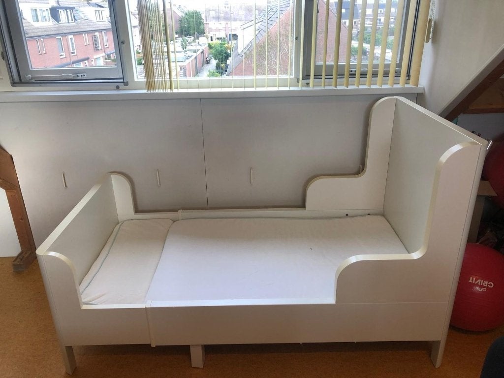 IKEA uitschuifbaar peuterbed / meegroeibed – wit, Ophalen, Gebruikt, 70 tot 85 cm, Minder dan 140 cm