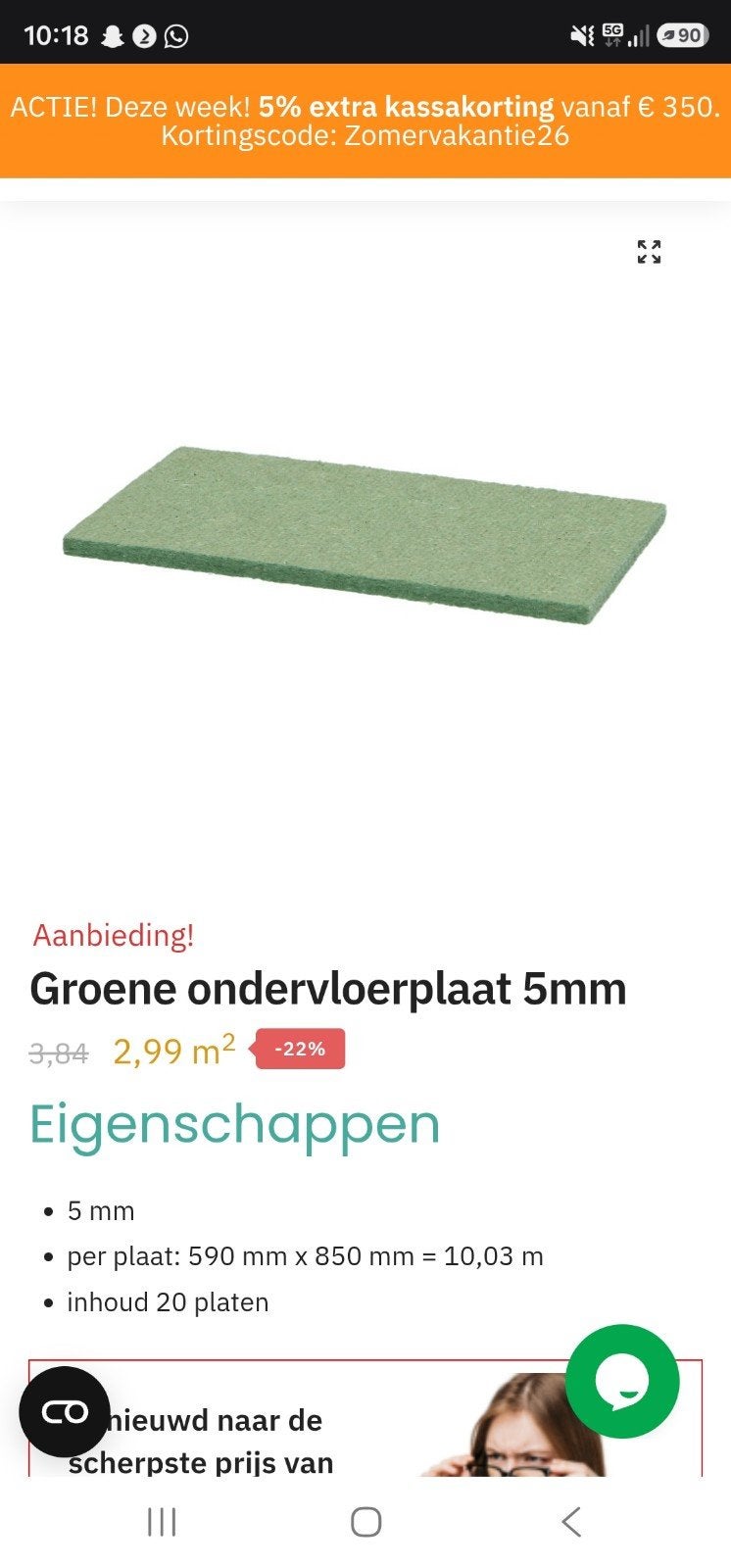 Groene ondervloerplaten 5mm - ca. 25 stuks, Ophalen, Nieuw, Rond, 50 tot 100 cm