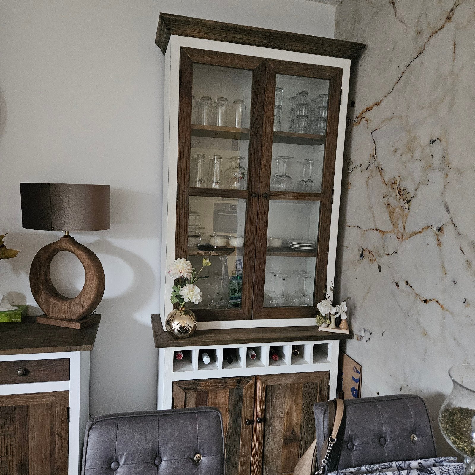 Riviera Maison Buffetkast Driftwood met wijnrek, Ophalen, Met deur(en), 200 cm of meer, Landelijk, Riviera Maison Driftwood
