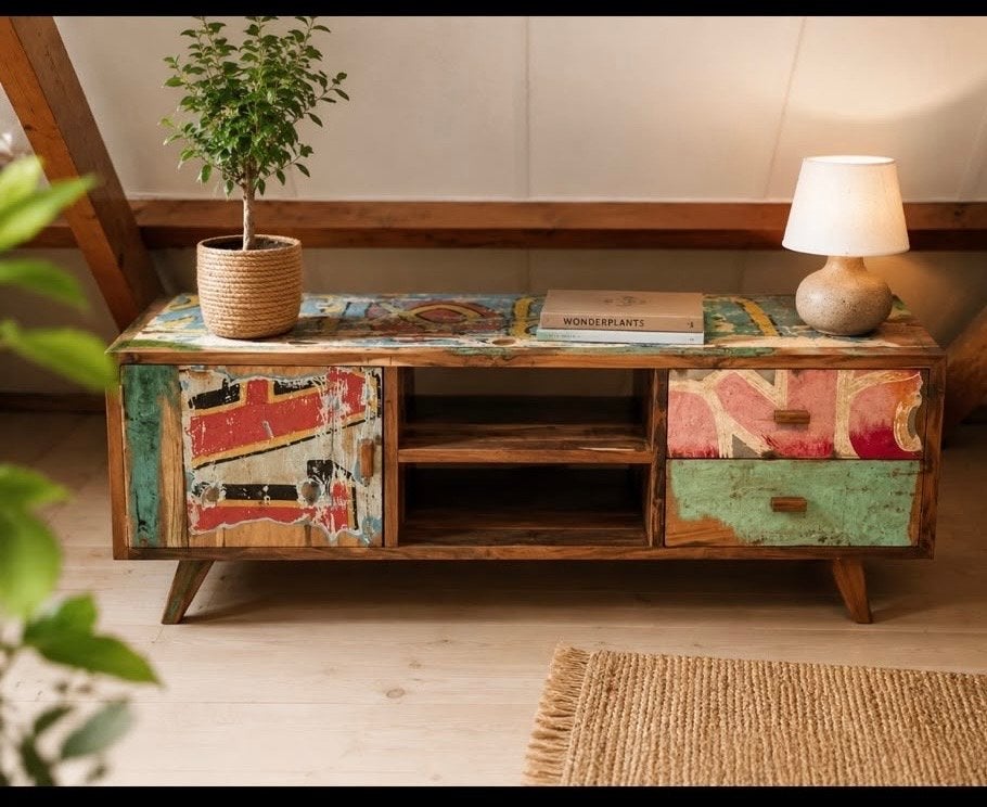 Unieke Daan Hout kast van gerecycled vissersbootje, Ophalen, Gebruikt, 100 tot 150 cm, 25 tot 50 cm
