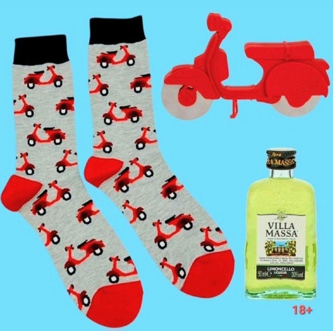 SCOOTER SOKKEN + SCOOTER ( PIZZA SNIJDER) + FLESJE LIMOCELLO, Ophalen of Verzenden, Nieuw, Overige maten, Overige kleuren