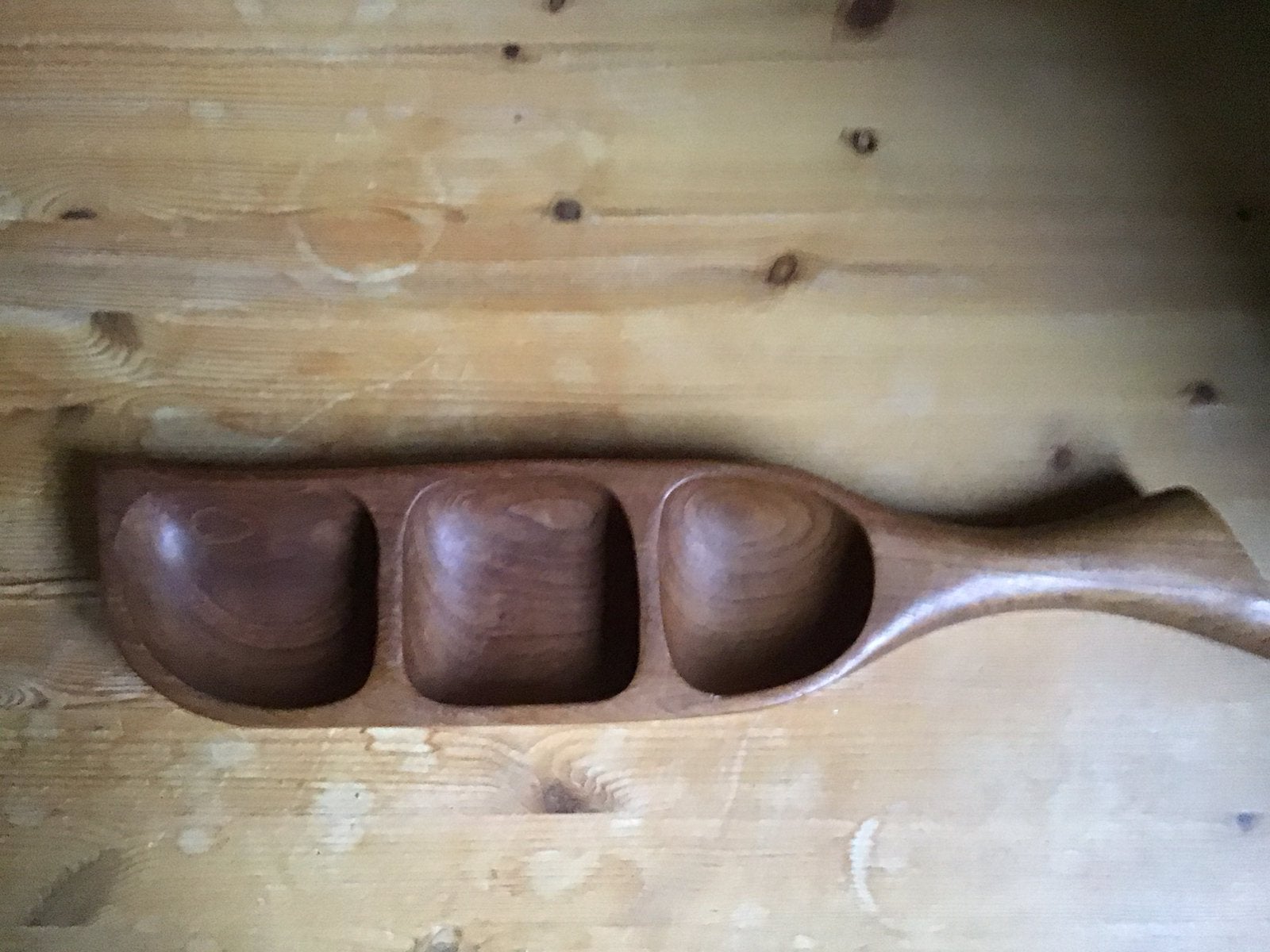 Vintage Houten 3 vaks serveer schaal., Verzamelen, Retro, Ophalen of Verzenden